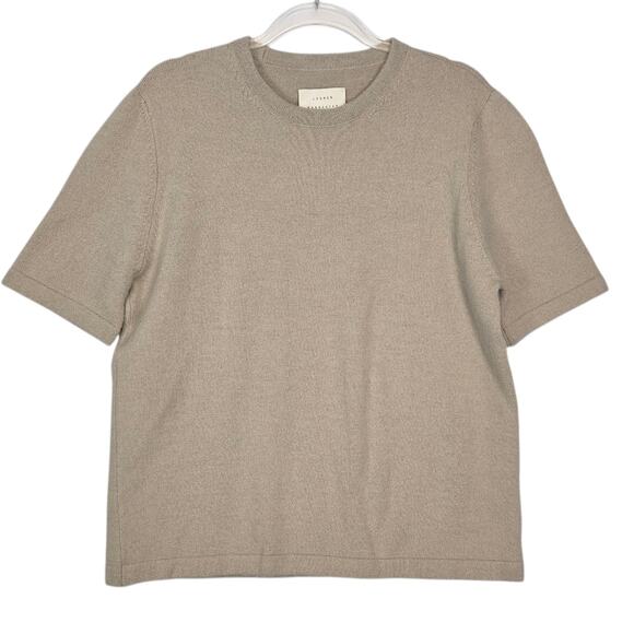 Lauren Manoogian Tan Short Sleeve Boxy Sweater Baby Alpaca Wool Made in Peru M - Picture 6 of 6